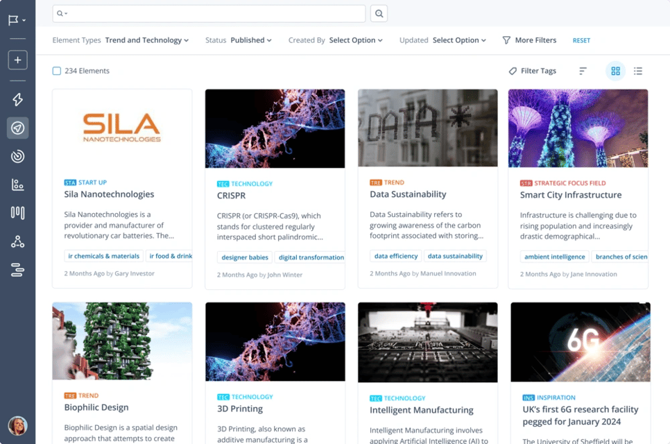 Trend and technology overview in ITONICS